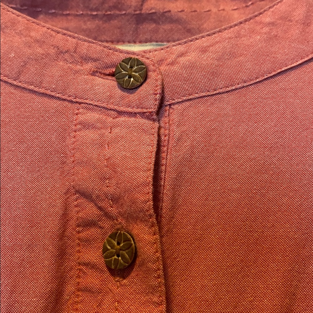 Woolrich Button Up Shirt Women XL Pink Cotton Pintucked Long Roll Tab Sleeve Top - Picture 6 of 14